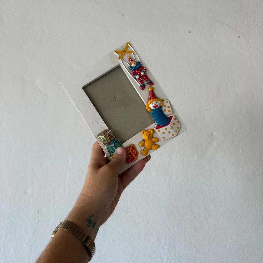 Vintage 1990 Alberte Price Clown Teddy Bear Toy Theme 3D Photo Frame White